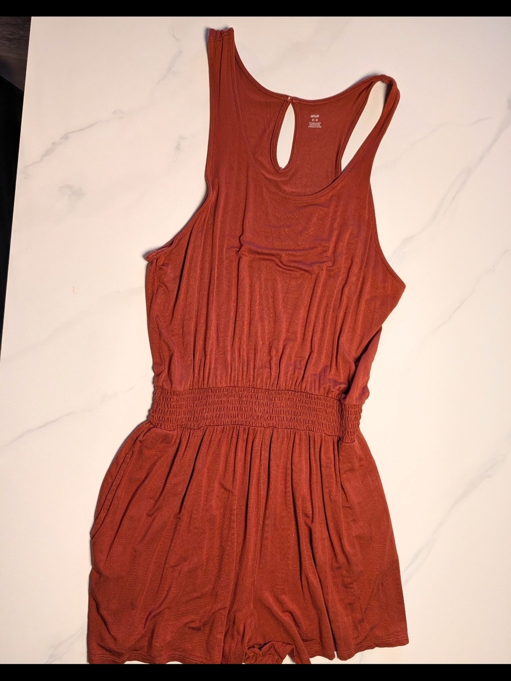 aerie Rust Sleeveless Smocked Waist Romper